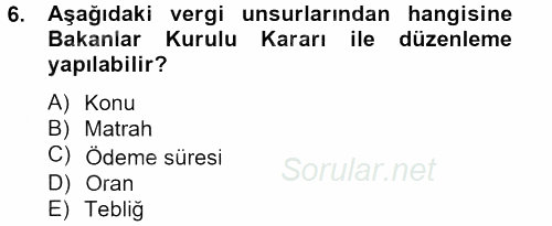 Genel Vergi Hukuku 2013 - 2014 Ara Sınavı 6.Soru