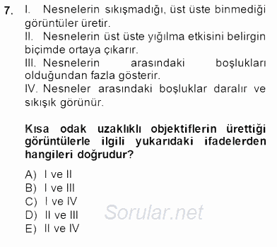Optik Bakış 2014 - 2015 Dönem Sonu Sınavı 7.Soru