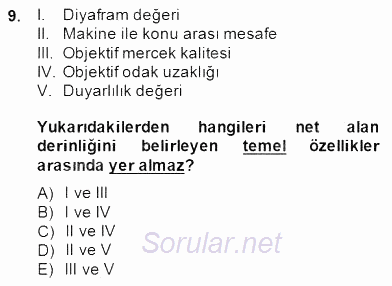 Optik Bakış 2014 - 2015 Dönem Sonu Sınavı 9.Soru