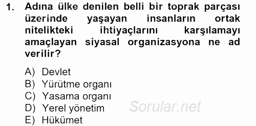 Yerel Yönetimler 2012 - 2013 Dönem Sonu Sınavı 1.Soru