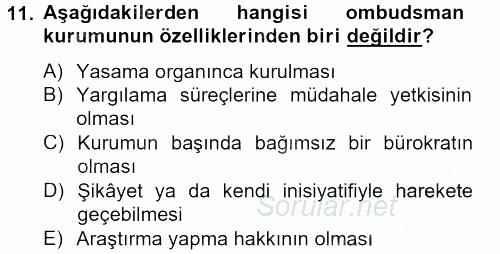 Yerel Yönetimler 2012 - 2013 Dönem Sonu Sınavı 11.Soru