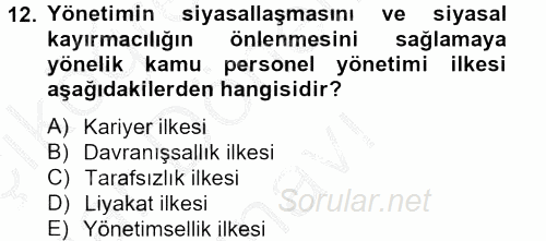 Yerel Yönetimler 2012 - 2013 Dönem Sonu Sınavı 12.Soru