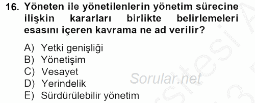 Yerel Yönetimler 2012 - 2013 Dönem Sonu Sınavı 16.Soru