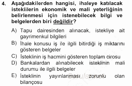 Yerel Yönetimler 2012 - 2013 Dönem Sonu Sınavı 4.Soru