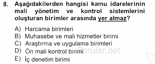 Yerel Yönetimler 2012 - 2013 Dönem Sonu Sınavı 8.Soru