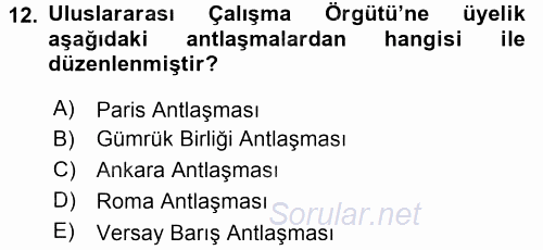 Uluslararası Sosyal Politika 2015 - 2016 Ara Sınavı 12.Soru