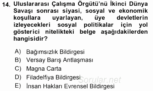 Uluslararası Sosyal Politika 2015 - 2016 Ara Sınavı 14.Soru