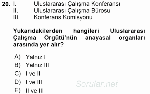 Uluslararası Sosyal Politika 2015 - 2016 Ara Sınavı 20.Soru