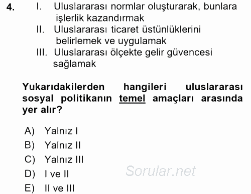 Uluslararası Sosyal Politika 2015 - 2016 Ara Sınavı 4.Soru
