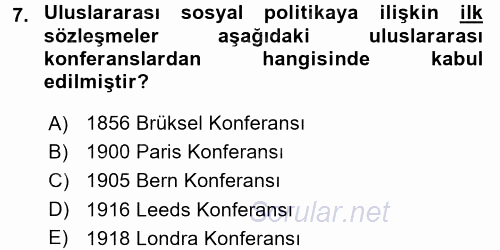 Uluslararası Sosyal Politika 2015 - 2016 Ara Sınavı 7.Soru