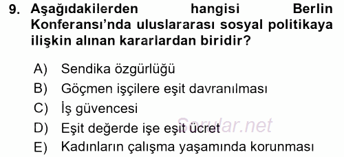 Uluslararası Sosyal Politika 2015 - 2016 Ara Sınavı 9.Soru