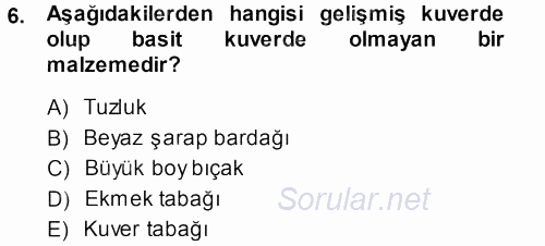 Yiyecek-İçecek Hizmetleri 2013 - 2014 Dönem Sonu Sınavı 6.Soru