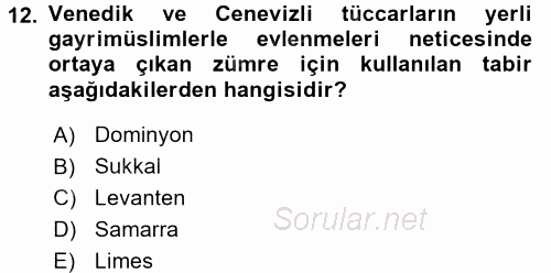 Osmanlı Devleti Yenileşme Hareketleri (1876-1918) 2017 - 2018 Dönem Sonu Sınavı 12.Soru