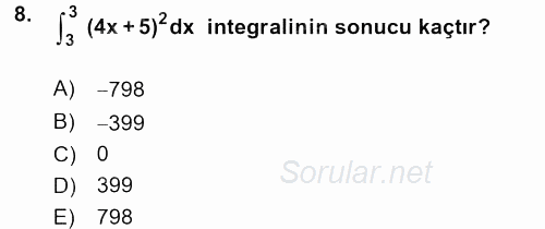 Matematik 2 2017 - 2018 Ara Sınavı 8.Soru