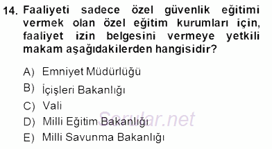Özel Güvenlik Hukuku 1 2014 - 2015 Dönem Sonu Sınavı 14.Soru