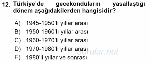 Kent Sosyolojisi 2017 - 2018 3 Ders Sınavı 12.Soru