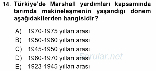 Kent Sosyolojisi 2017 - 2018 3 Ders Sınavı 14.Soru