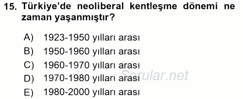 Kent Sosyolojisi 2017 - 2018 3 Ders Sınavı 15.Soru