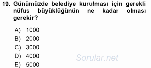 Kent Sosyolojisi 2017 - 2018 3 Ders Sınavı 19.Soru