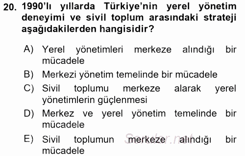 Kent Sosyolojisi 2017 - 2018 3 Ders Sınavı 20.Soru