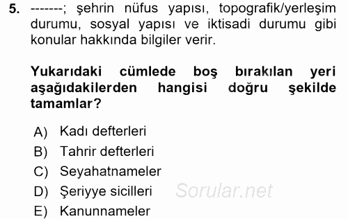 Kent Sosyolojisi 2017 - 2018 3 Ders Sınavı 5.Soru
