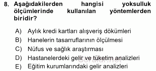 Kent Sosyolojisi 2017 - 2018 3 Ders Sınavı 8.Soru