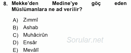 Genel Uygarlık Tarihi 2017 - 2018 Dönem Sonu Sınavı 8.Soru