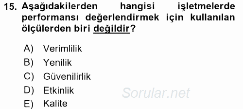 Konaklama Hizmetlerinde Kalite Yönetimi 2016 - 2017 3 Ders Sınavı 15.Soru