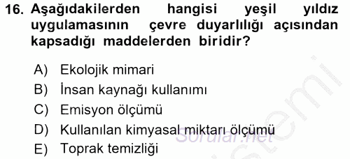 Konaklama Hizmetlerinde Kalite Yönetimi 2016 - 2017 3 Ders Sınavı 16.Soru