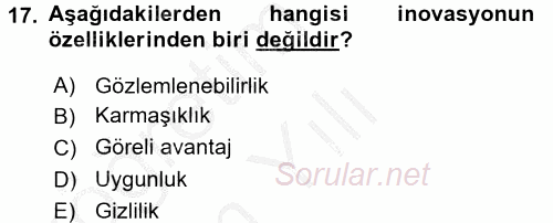 Konaklama Hizmetlerinde Kalite Yönetimi 2016 - 2017 3 Ders Sınavı 17.Soru