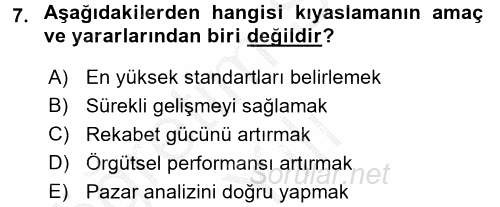 Konaklama Hizmetlerinde Kalite Yönetimi 2016 - 2017 3 Ders Sınavı 7.Soru