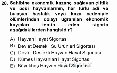 Hayat Dışı Sigortalar 2014 - 2015 Ara Sınavı 20.Soru