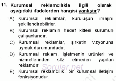 Kurumsal İletişim 2012 - 2013 Dönem Sonu Sınavı 11.Soru