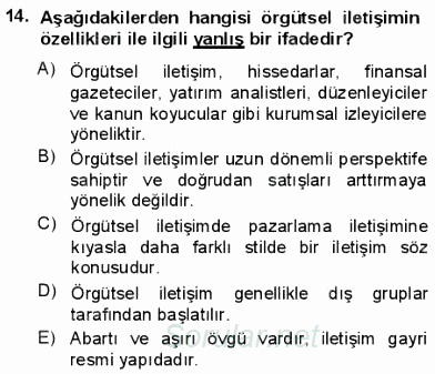 Kurumsal İletişim 2012 - 2013 Dönem Sonu Sınavı 14.Soru