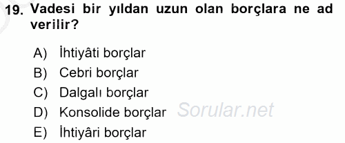 Kamu Maliyesi 2016 - 2017 3 Ders Sınavı 19.Soru