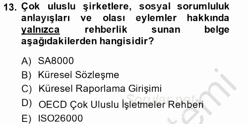 Uluslararası Sosyal Politika 2014 - 2015 Dönem Sonu Sınavı 13.Soru