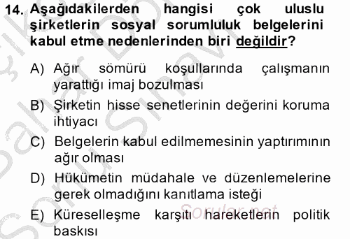 Uluslararası Sosyal Politika 2014 - 2015 Dönem Sonu Sınavı 14.Soru