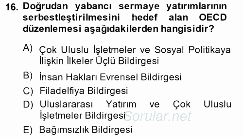 Uluslararası Sosyal Politika 2014 - 2015 Dönem Sonu Sınavı 16.Soru