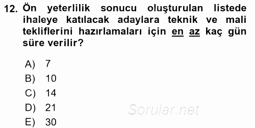 Sağlık Kurumları Mevzuatı 2016 - 2017 Dönem Sonu Sınavı 12.Soru