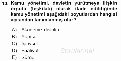 Kamu Özel Kesim Yapısı Ve İlişkileri 2015 - 2016 Ara Sınavı 10.Soru