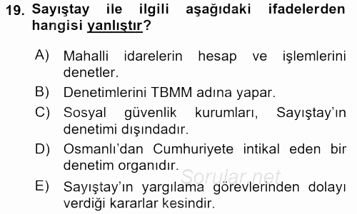 Kamu Özel Kesim Yapısı Ve İlişkileri 2015 - 2016 Ara Sınavı 19.Soru