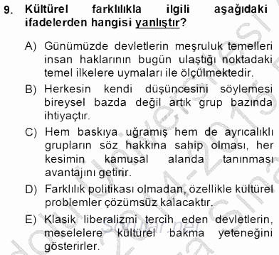 Küreselleşme ve Kültürlerarası İletişim 2014 - 2015 Ara Sınavı 9.Soru