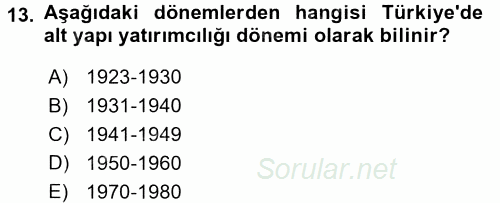 Türkiye Ekonomisi 2017 - 2018 3 Ders Sınavı 13.Soru