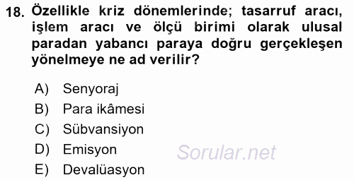 Türkiye Ekonomisi 2017 - 2018 3 Ders Sınavı 18.Soru