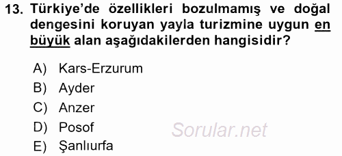 Ekoloji ve Turizm 2017 - 2018 Dönem Sonu Sınavı 13.Soru