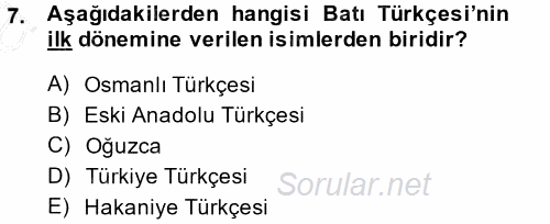 Eski Türk Edebiyatına Giriş: Biçim ve Ölçü 2014 - 2015 Ara Sınavı 7.Soru