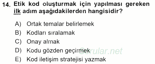 İşletmelerde Sosyal Sorumluluk Ve Etik 2015 - 2016 Tek Ders Sınavı 14.Soru