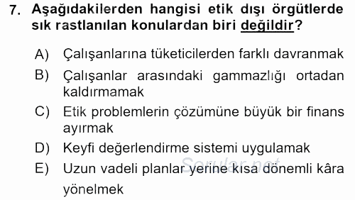 İşletmelerde Sosyal Sorumluluk Ve Etik 2015 - 2016 Tek Ders Sınavı 7.Soru