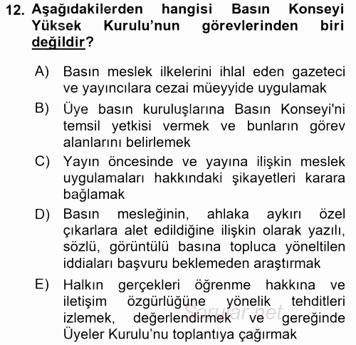 Medya ve Etik 2017 - 2018 Dönem Sonu Sınavı 12.Soru