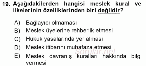 Medya ve Etik 2017 - 2018 Dönem Sonu Sınavı 19.Soru